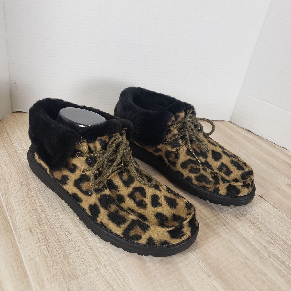Hey Dude Britt Leo Nut Leopard Print Sneakers Shoes, Women’s size 10